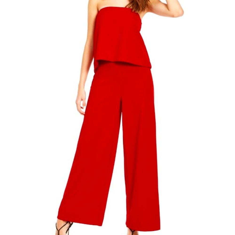RACHEL ROY Women's Isla Fold-over Strapless Wide Leg Jumpsuit TEDO